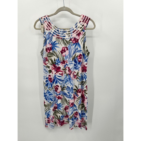 Tommy Bahama Dresses & Skirts - Tommy Bahama Tropical Floral Hibiscus Sleeveless Shift Tank Dress Pink Blue M